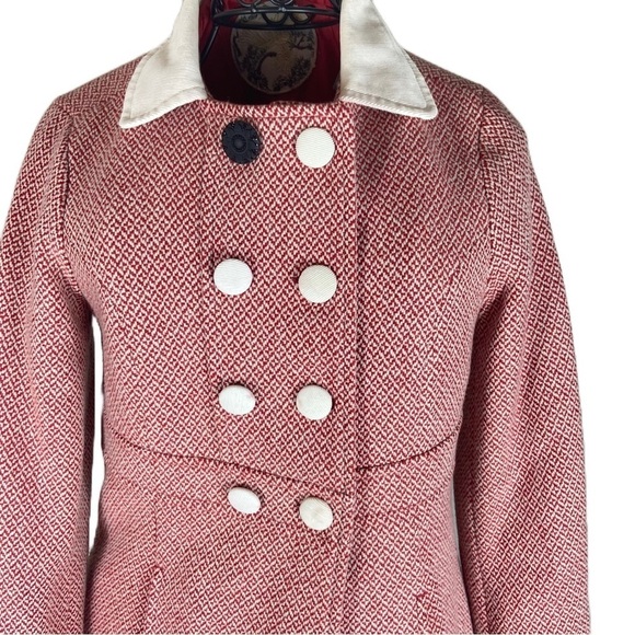 Women's  Zara Pink Double-Breasted Pea Coat Houndstooth Pattern Size Small - Picture 4 of 16